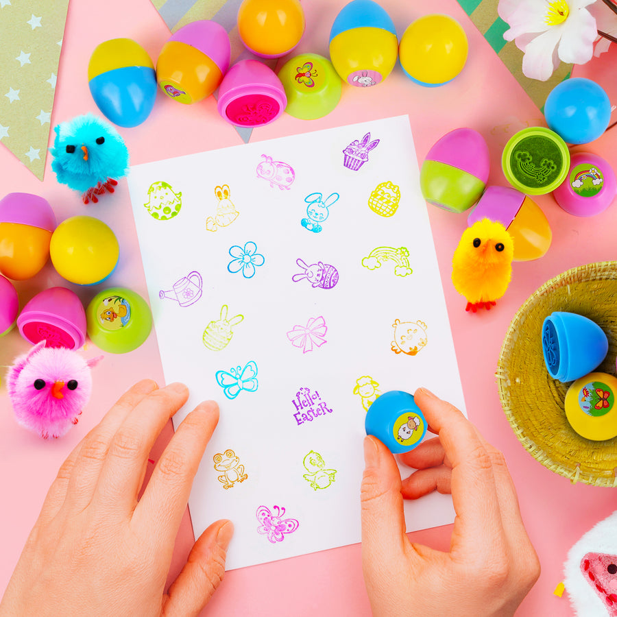 Easter Egg Stampers - Set of 24 - Self Inking Mini Stamps for Kids Easter Eggs Hunt Game - DIY Easter Classroom Craft Toys with Vibrant Colors