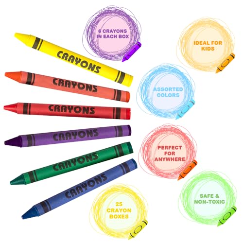 Crayons Bulk Set - 75 Crayon Packs - 6 Crayons in Each Pack - 450 Total - Crayons for Kids in Red, Orange, Yellow, Green, Blue, Purple