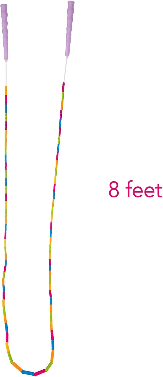 Beaded Jump Rope for Kids - Pack of 2 Kids' Jump Ropes - Skipping Rope for Kids with Bright Pink Handles and Multi-Colored Beads