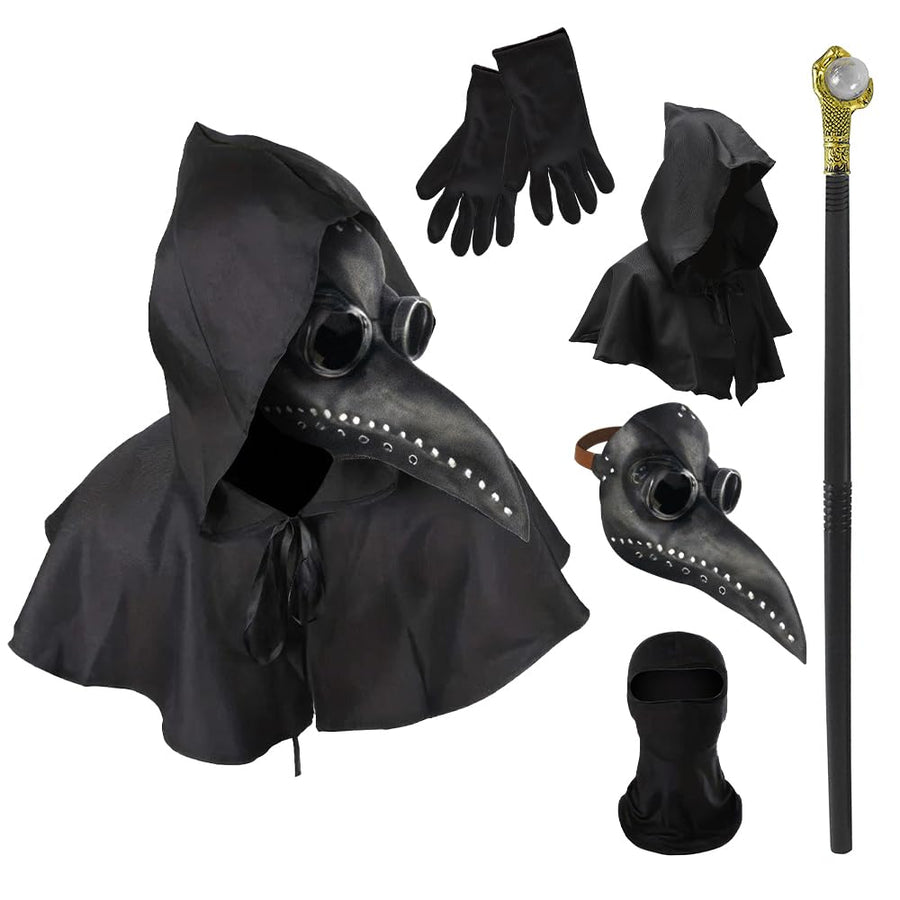 Plague Doctor Halloween Costume for Kids - Halloween Plague Doctor Costume Set with Mask, Hood and Gloves