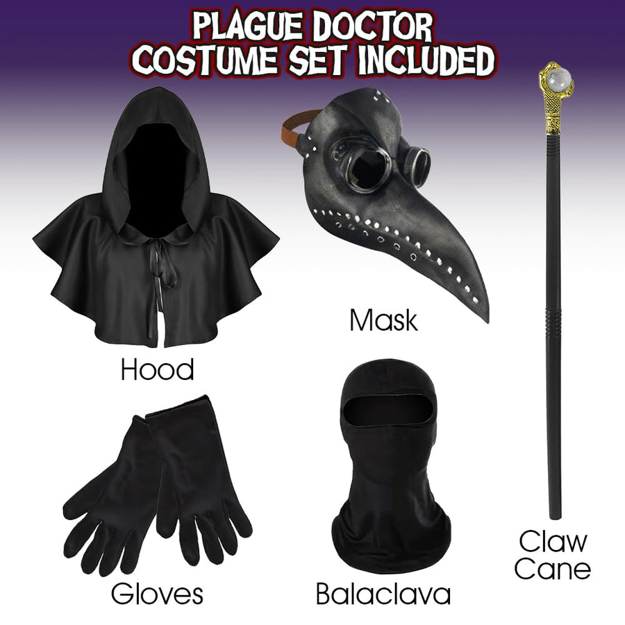 Plague Doctor Halloween Costume for Kids - Halloween Plague Doctor Costume Set with Mask, Hood and Gloves