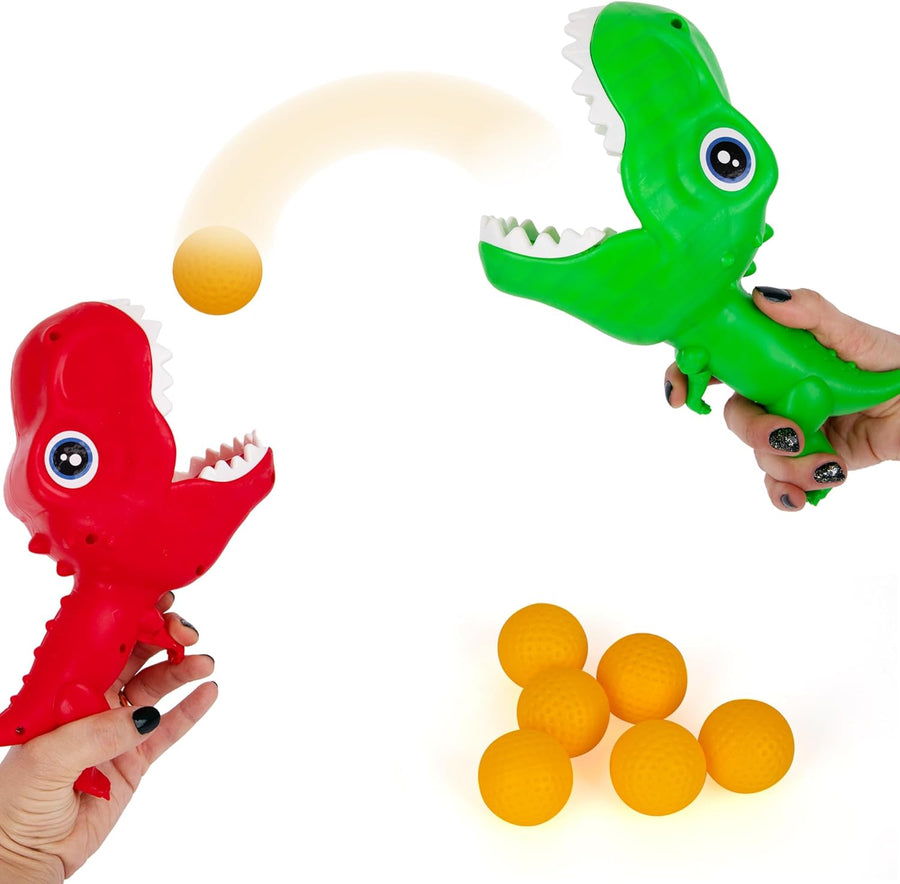 Dinosaur Pop and Catch Game - Dino Pop and Catch Toy with 2 Catch Cup Launchers and 6 Balls - Press Trigger to Pop Out The Ball