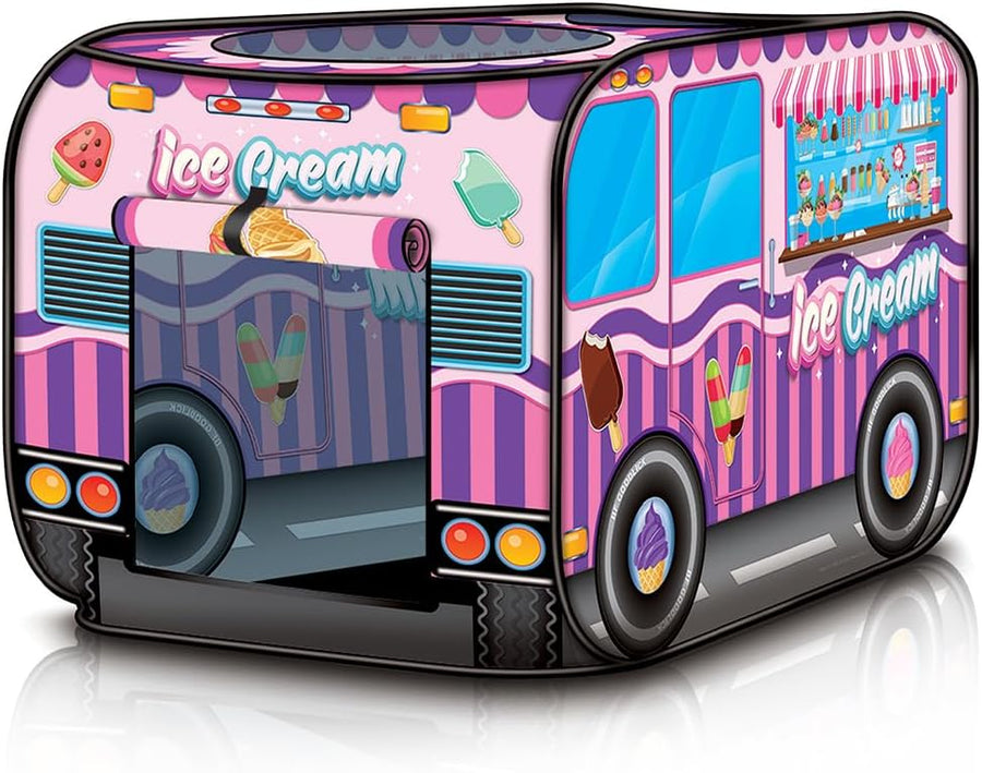 Ice Cream Truck Tent with Carry Bag, Pop Up Indoor - Outdoor Tent for Kids, Indoor Playhouse with 2 Openings, Flat-Folding Play Tent for Toddlers, Compact Storage 43.5 x 28 x 26.5"es