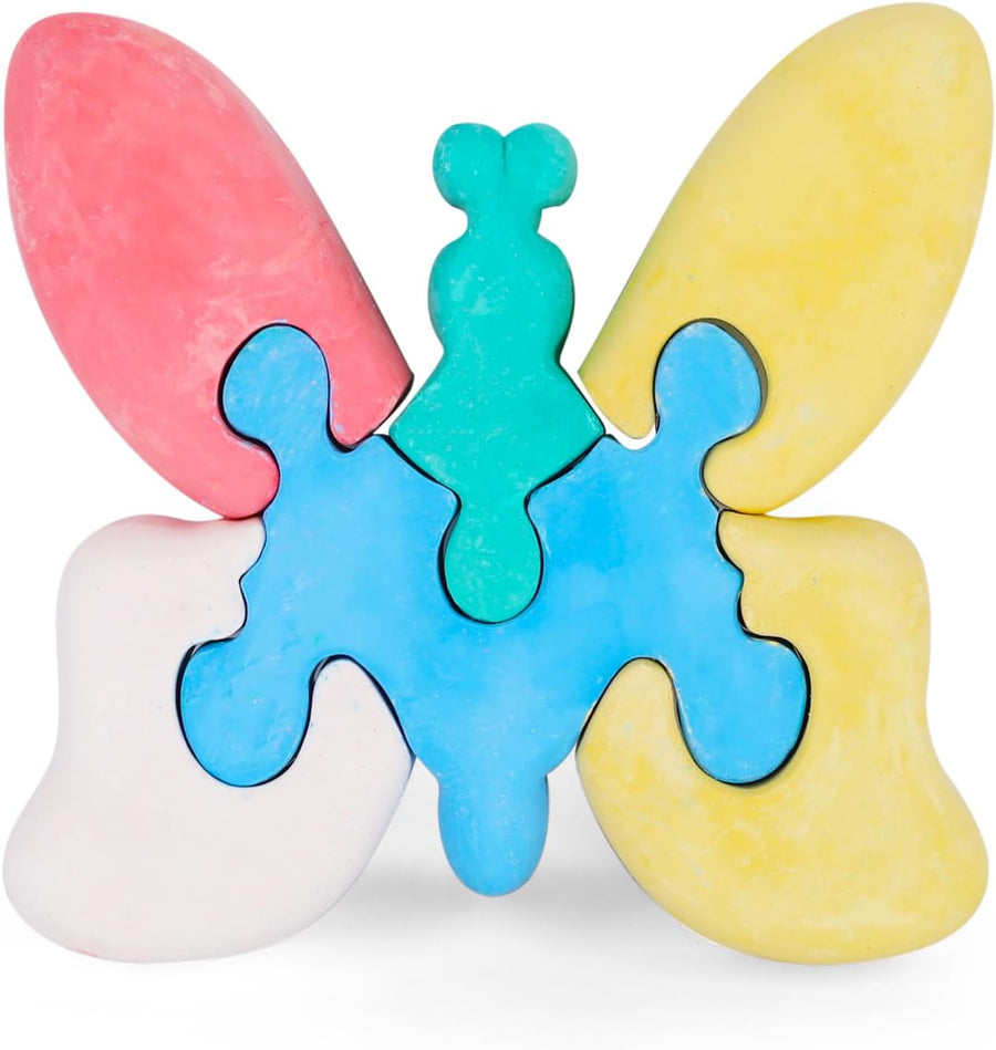 Butterfly Puzzle Sidewalk Chalk for Kids - Fun Easter Basket Filler - Washable Sidewalk Chalk Set with 6 Pieces - Outdoor Chalk in 5 Colors - Creative Outdoor Toys for Boys and Girls