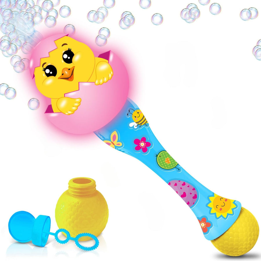 Easter Chick Bubble Wand, Easter Basket Stuffers for Toddler, 14" Light Up Automatic Bubble Maker with LED & Music, Bubbles for Kids, Toys for Toddlers 1-3