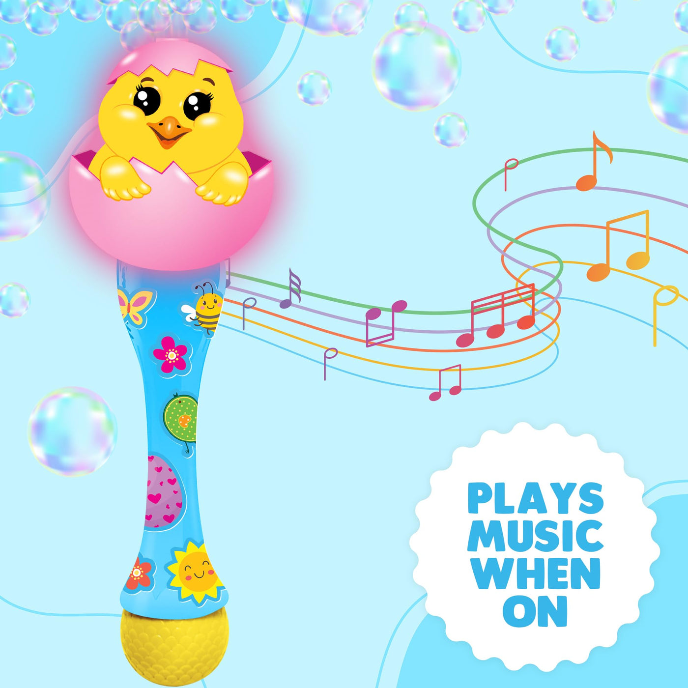 Easter Chick Bubble Wand, Easter Basket Stuffers for Toddler, 14" Light Up Automatic Bubble Maker with LED & Music, Bubbles for Kids, Toys for Toddlers 1-3