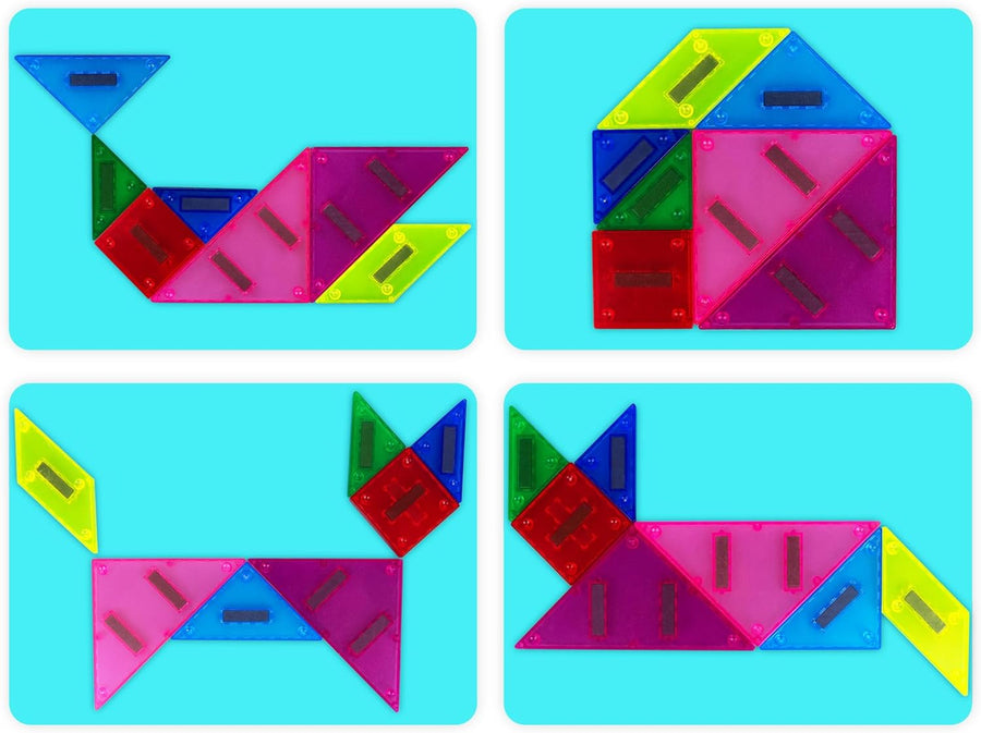 Travel Tangram for Kids - Magnetic Tangram Puzzle Set with 7 Magnetic Tiles, Booklet with 96 Challenges, and Portable Book Cover