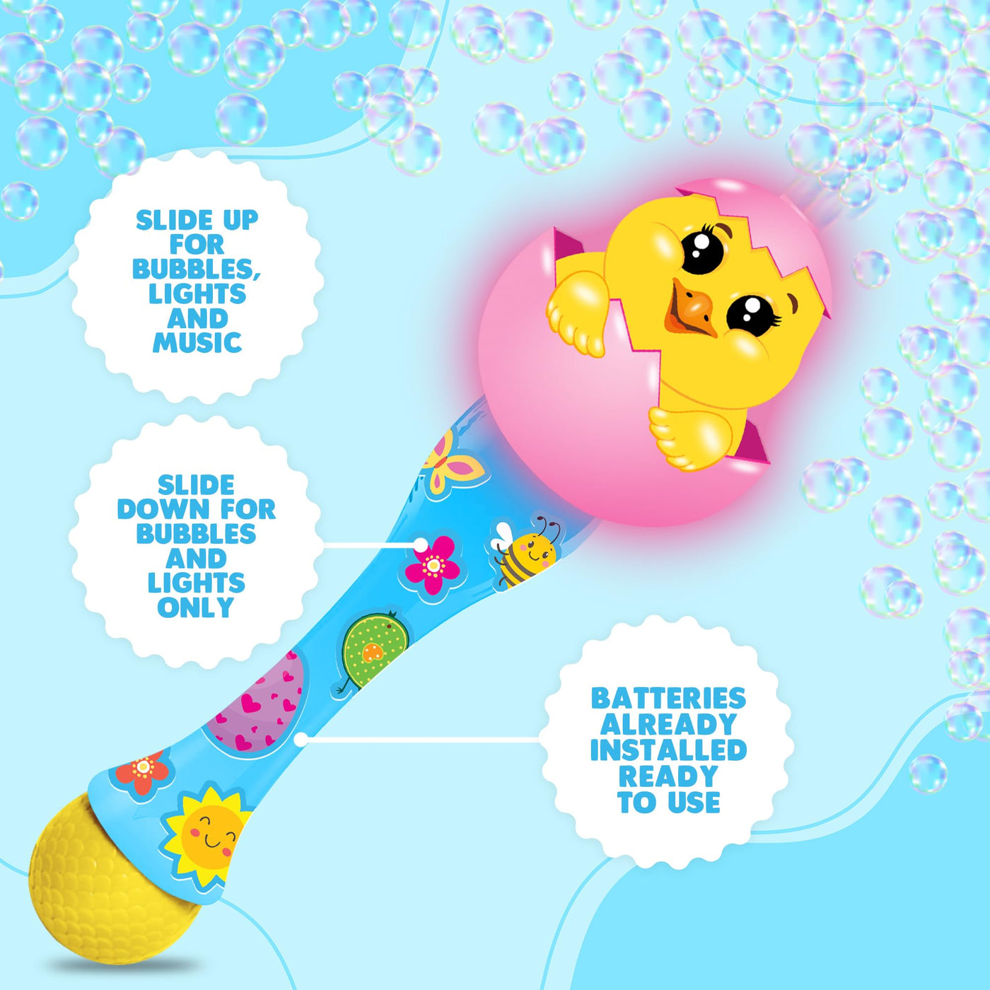 Easter Chick Bubble Wand, Easter Basket Stuffers for Toddler, 14" Light Up Automatic Bubble Maker with LED & Music, Bubbles for Kids, Toys for Toddlers 1-3