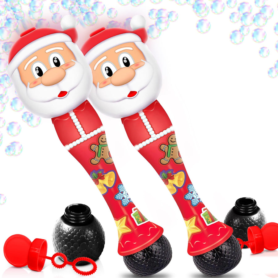Light Up Christmas Bubble Wands for Kids – 2 Pack - 14 Inch Illuminating Bubbles Blower Wand with Thrilling LED & Sound Effect