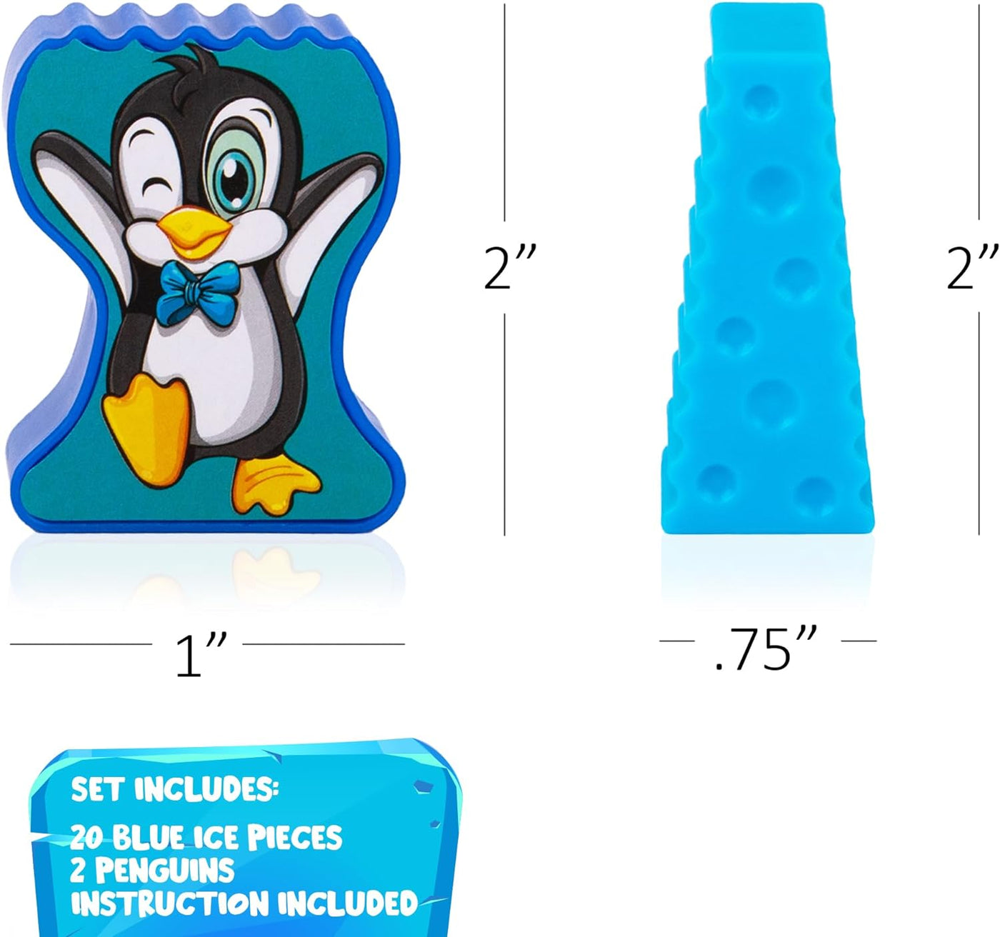 Stacking Penguin Ice Game for Kids - 20 Ice Stacking Toy Pieces, 2 Penguins, and Sticker Sheet - 3 Unique Challenges