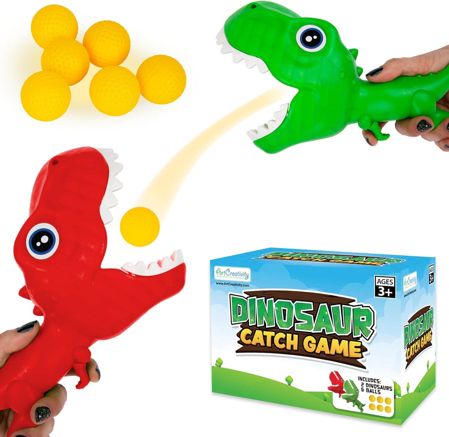 Dinosaur Pop and Catch Game - Dino Pop and Catch Toy with 2 Catch Cup Launchers and 6 Balls - Press Trigger to Pop Out The Ball