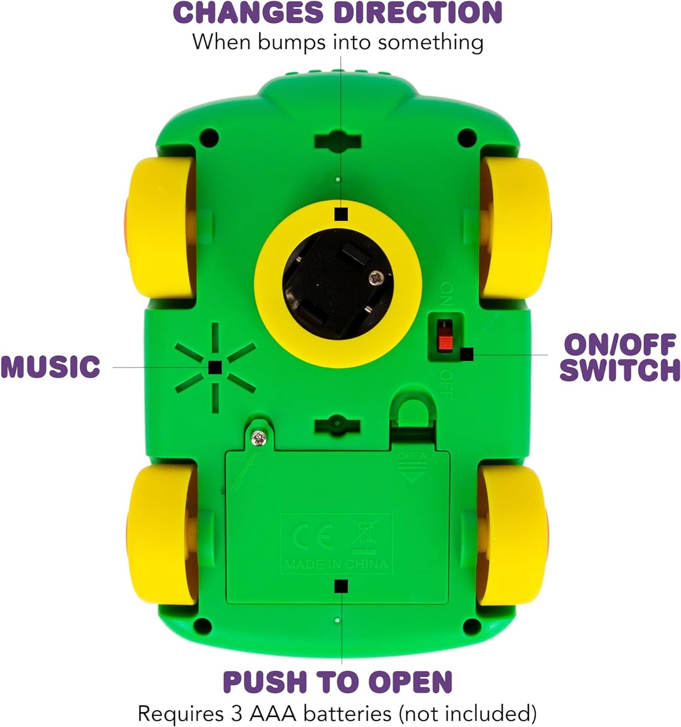 Light Up Dinosaur Car - Bump and Go Toy Car with Moving Gears, Music, Flashing LED's, and Engine Sounds