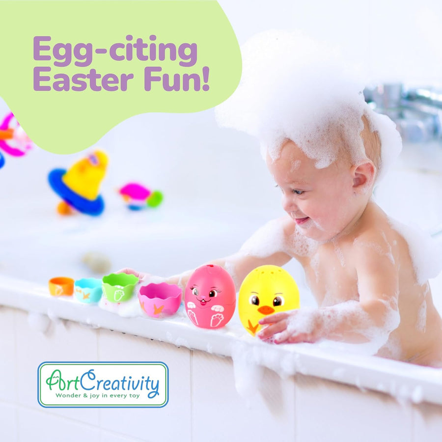 Easter Stacking Egg Bath Toy - Set of 9 - Colorful Baby Stacking Toys for Toddlers Bath Time Fun - Stackable Bunny Eggs Nesting Chicks - Early Learning Bathtub Toys - Baby Shower Toys