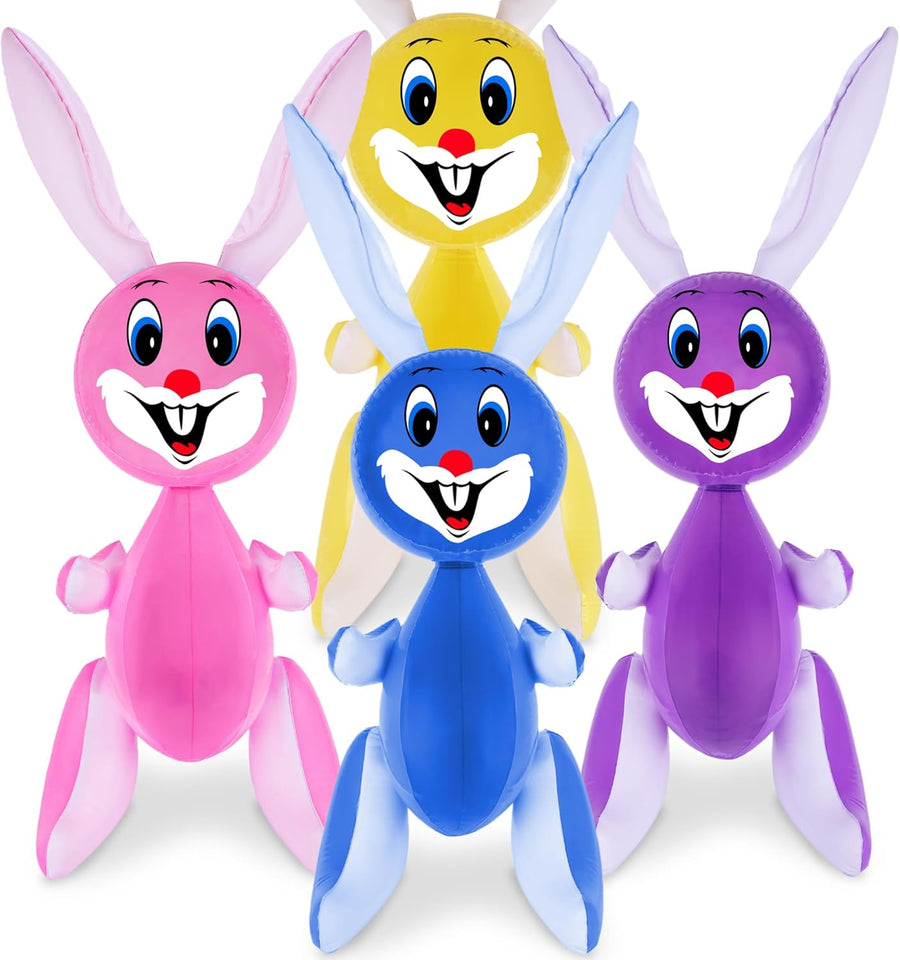 Rabbit Inflates, Set of 4, 3 Ft. Easter Bunny Inflates, Indoor and Outdoor Party Decorations, Egg Hunt Supplies, Bunny Themed Birthday Party Favors, 4 Assorted Colors