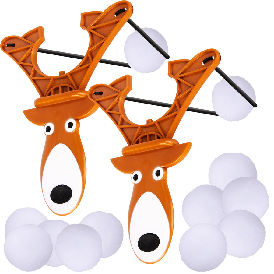 Reindeer Sling Shot - 2 Pack - Christmas Catapult Toys Slingshots with Playful Reindeer Design, 10 White Balls