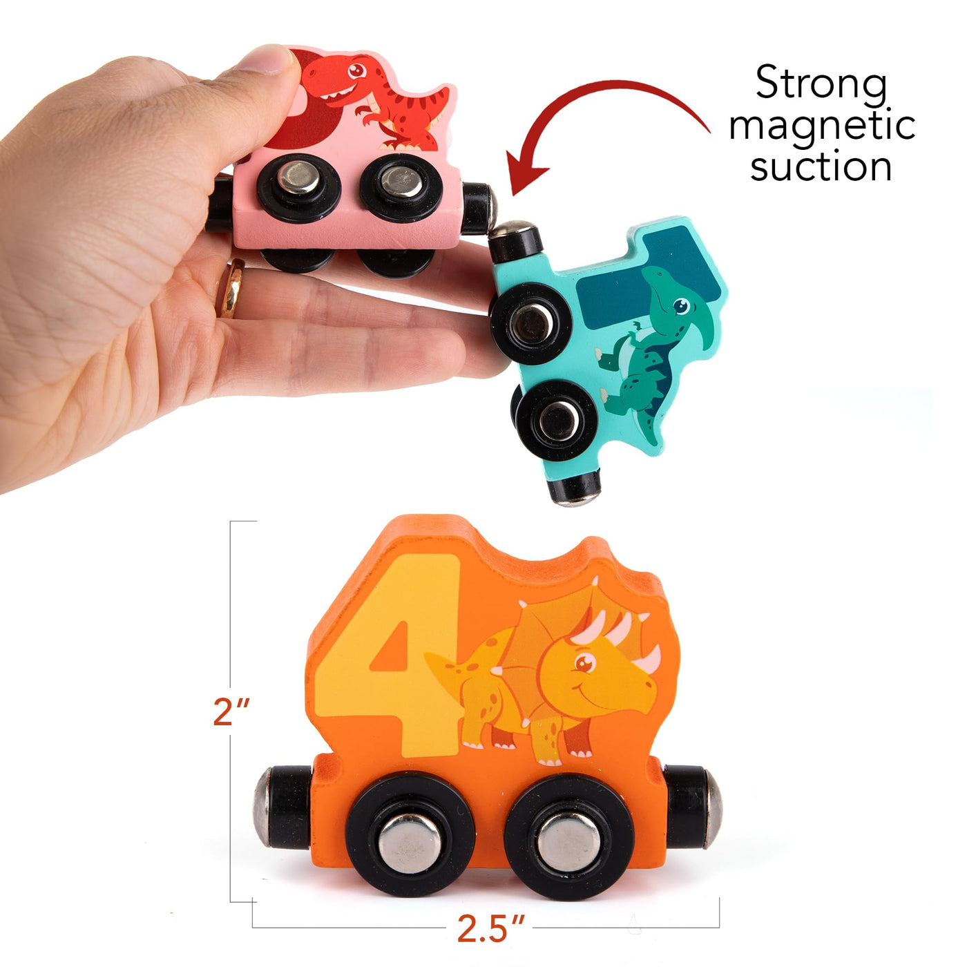 Wooden Dinosaur Train Counting Set - 10 Pieces - Magnetic Dinosaur Train Set with Fun Counting Puzzle