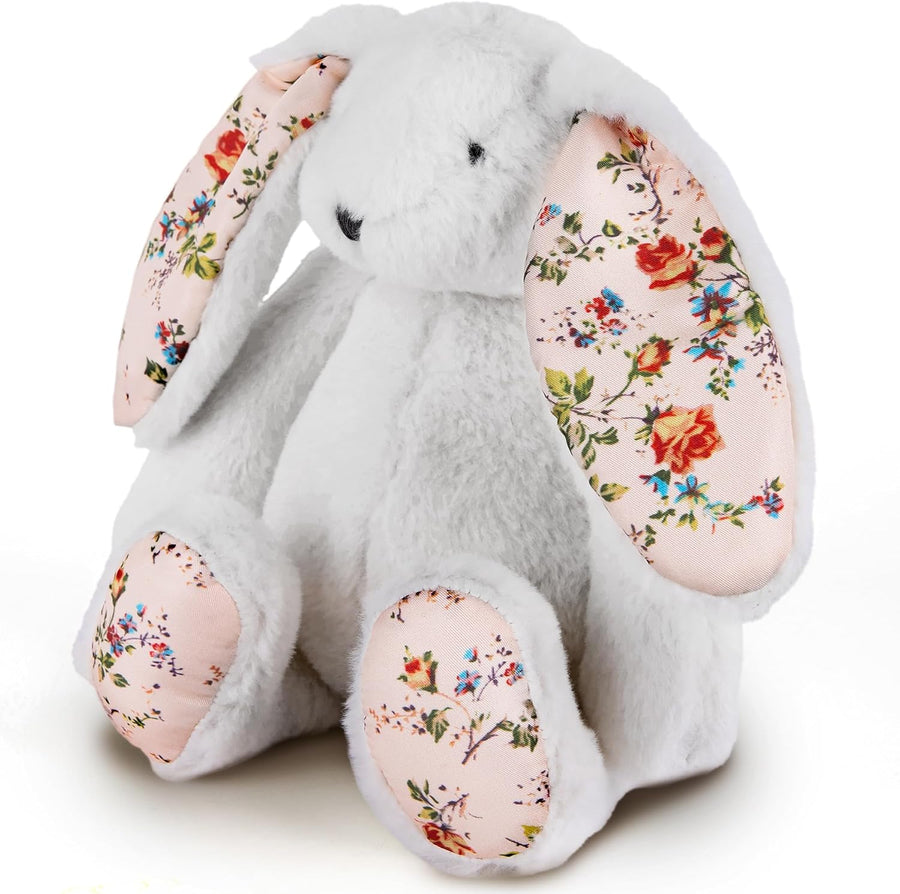 Easter Blossom Bunny Plush for Kids - 12 inches - White Stuffed Rabbit Plush Toy with Floral Print Feet for Boys and Girls