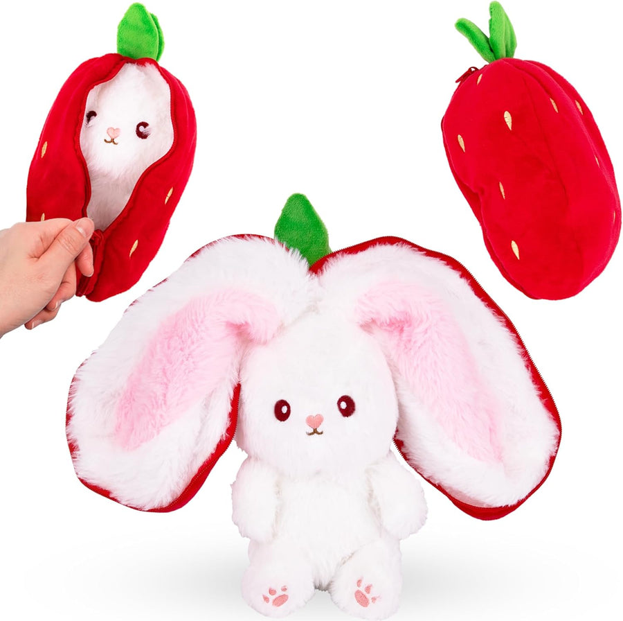 Strawberry Easter Bunny Plush Toy - Strawberry with Easter Bunny Stuffed Toy Inside - Easter Basket Stuffers and Gifts for Kids - Doubles as Cute Easter Decor