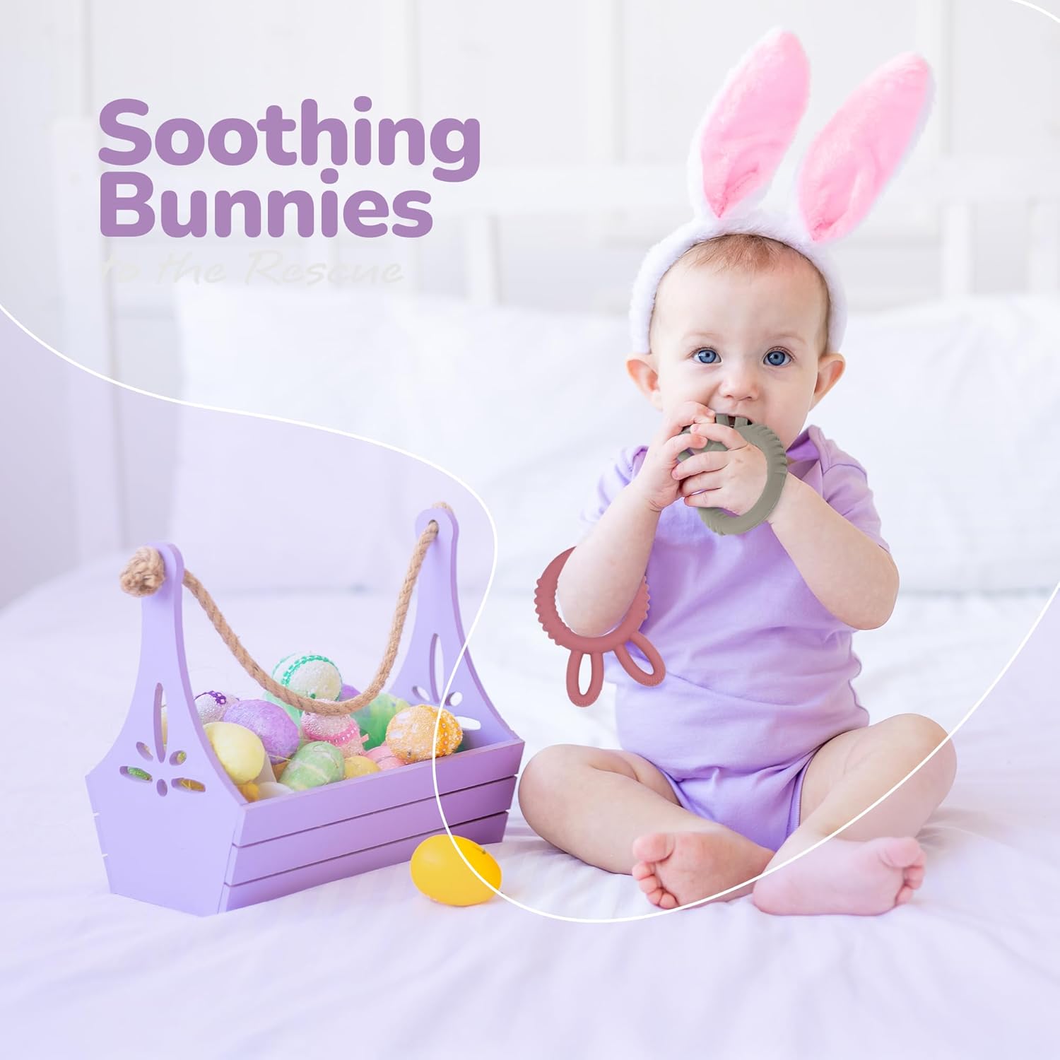 Bunny Baby Teething Rings - Set of 2 - Silicone Baby Teething Toys - Nubs for Soothing Teething Relief - Soft Fidget Toys for Kids - Bunny Shaped Easter Gifts