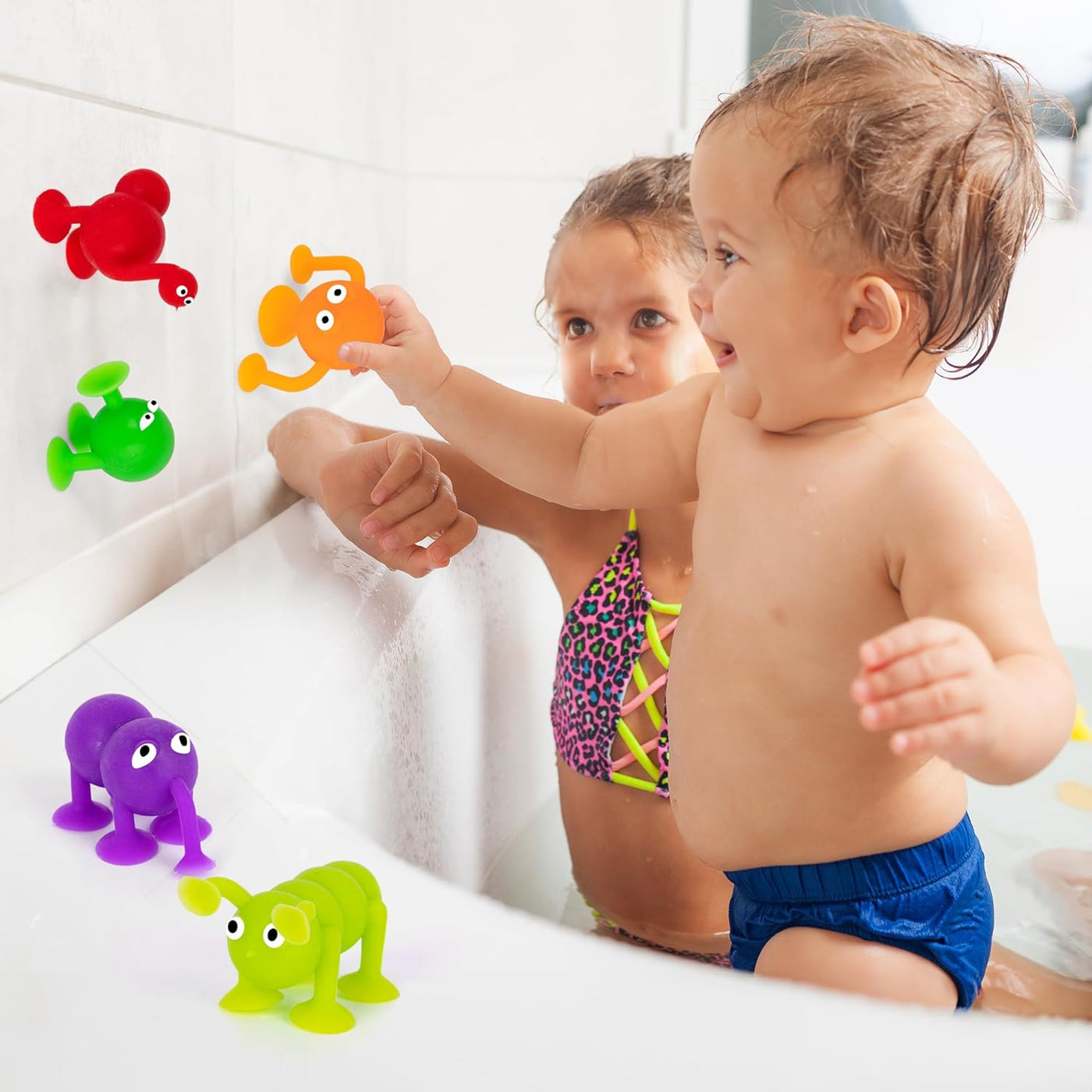 Suction Creature Bath Toys for Kids - Set of 12 Suction Cup Toys - Mold Free Bath Toys in Assorted Colors and Shapes