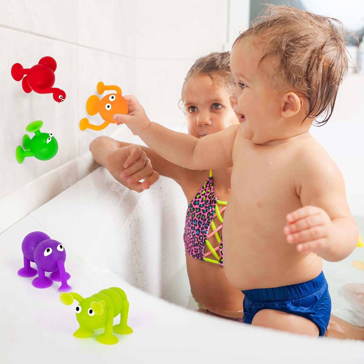 Suction Creature Bath Toys for Kids - Set of 12 Suction Cup Toys - Mold Free Bath Toys in Assorted Colors and Shapes