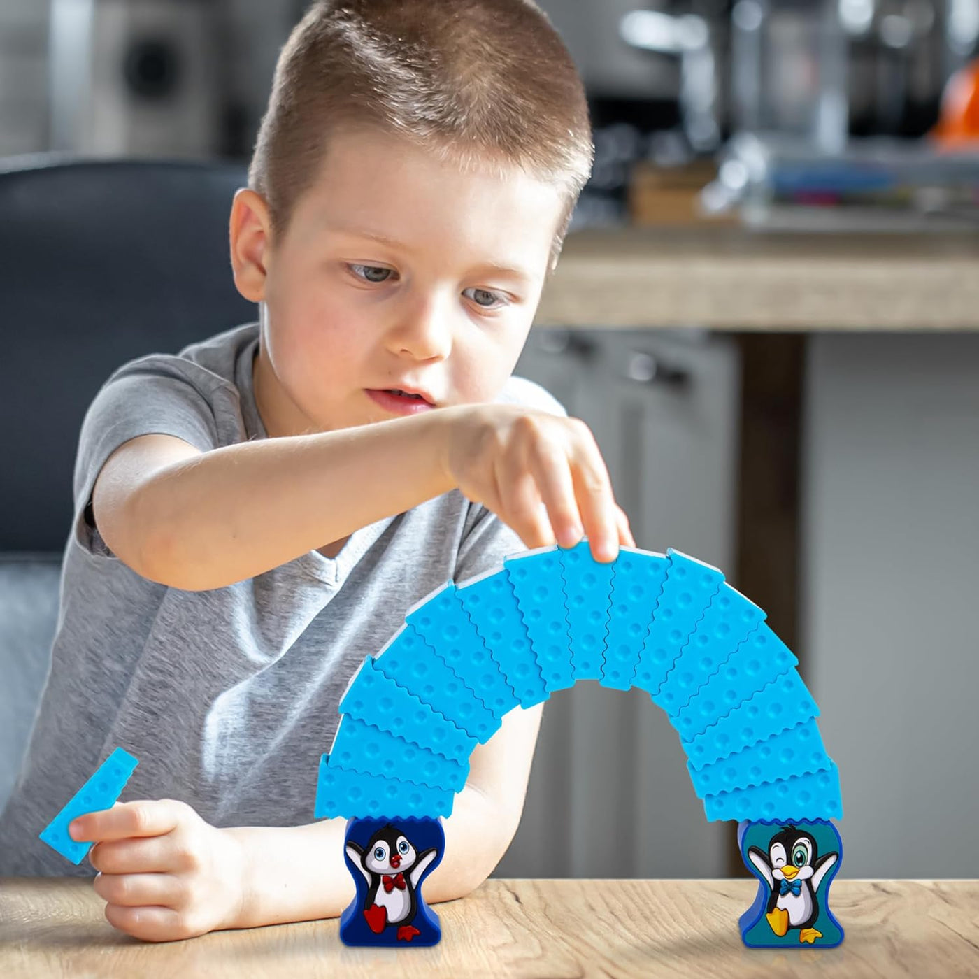 Stacking Penguin Ice Game for Kids - 20 Ice Stacking Toy Pieces, 2 Penguins, and Sticker Sheet - 3 Unique Challenges