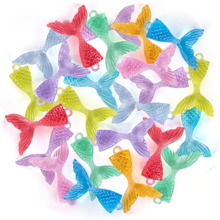 ArtCreativity Acrylic Mermaid Tail Charms - Set of 24 - Mermaid Charms in 10 Assorted Colors - Mermaid Cake Topper Set with a Crystal Look - Mermaid Crafts for Necklaces, Earrings, and Keychains