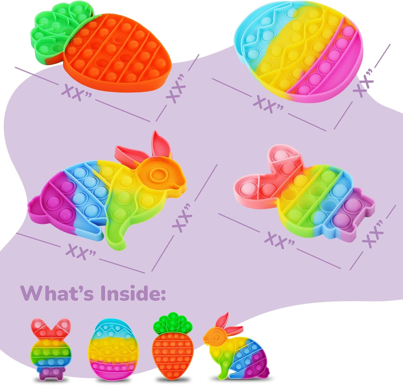 Easter Popper - 4 Pack - Easter Pop Its Bubble Fidget Sensory Toys for Kids - Basket Stocking Stuffers with Colorful Egg, Carrot, and 2 Bunny Rabbits