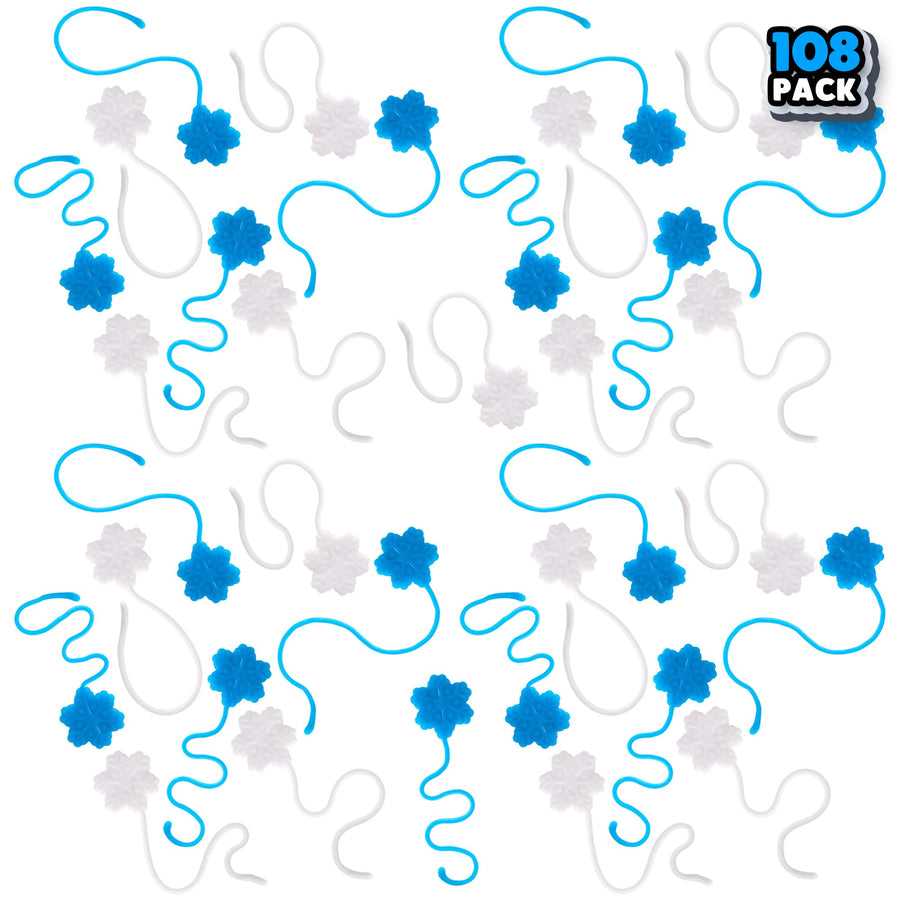 Sticky Snowflake Christmas Toys - Set of 108 for Kids in Blue and White - Indoor Christmas Decorations