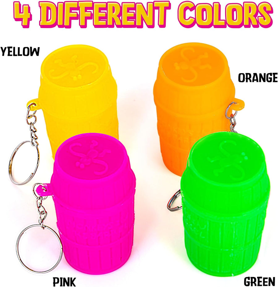 Mini Monkey in a Barrel Keychains for Kids - Set of 12 - Retro Fidget Friendly Keychains with 10 Monkeys in Each Barrel