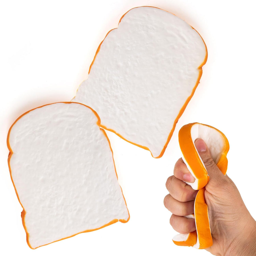 NOVU Squish Sliced Bread - Pack of 2 - Soft, Slow Rising Bread Shape Sensory Fidget Toys for Kids and Adult for Stress and Anxiety - Tricky Funny Squeeze Toy Gift - Fake Bread Stress Toy