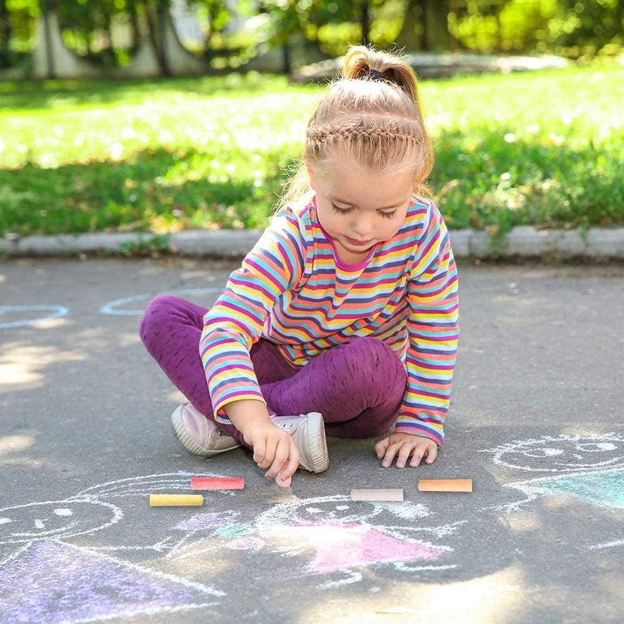 Jumbo Sidewalk Chalk Set for Kids, Giant Box of 120 Colorful Chalk Pieces, Non-Toxic, Dust-Free, Washable Chalk in 10 Colors, For Driveway, Pavement, Outdoors, Great Arts & Crafts