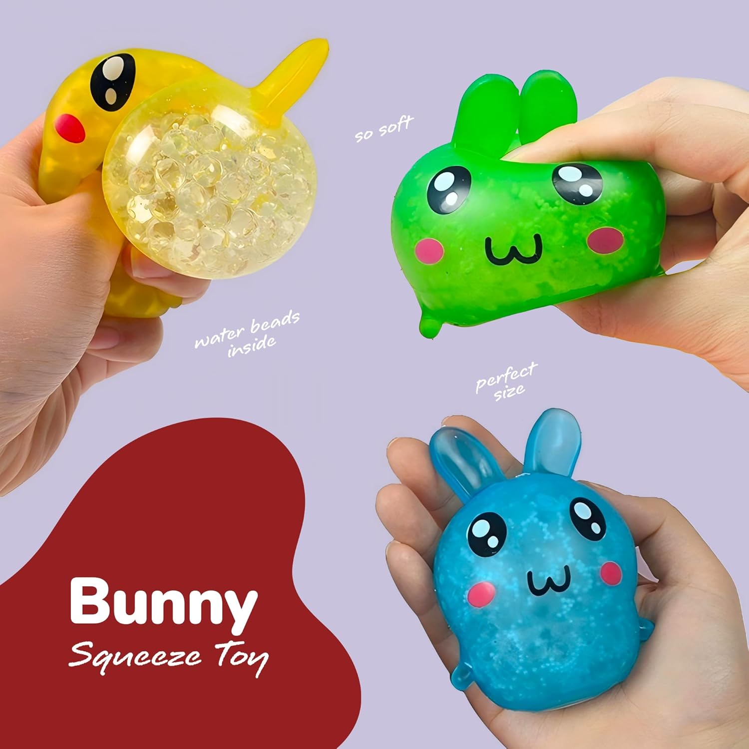 Easter Bunny Squeeze Toys - 8 Pack - Colorful Bunnies Easter Squishy Fidget Toys - Easter Basket Stocking Stuffers - Orbeez Stress Balls