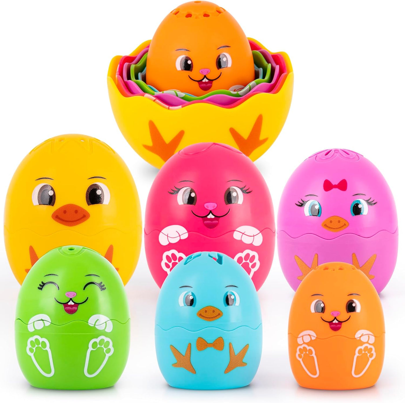 Easter Stacking Egg Bath Toy - Set of 9 - Colorful Baby Stacking Toys for Toddlers Bath Time Fun - Stackable Bunny Eggs Nesting Chicks - Early Learning Bathtub Toys - Baby Shower Toys