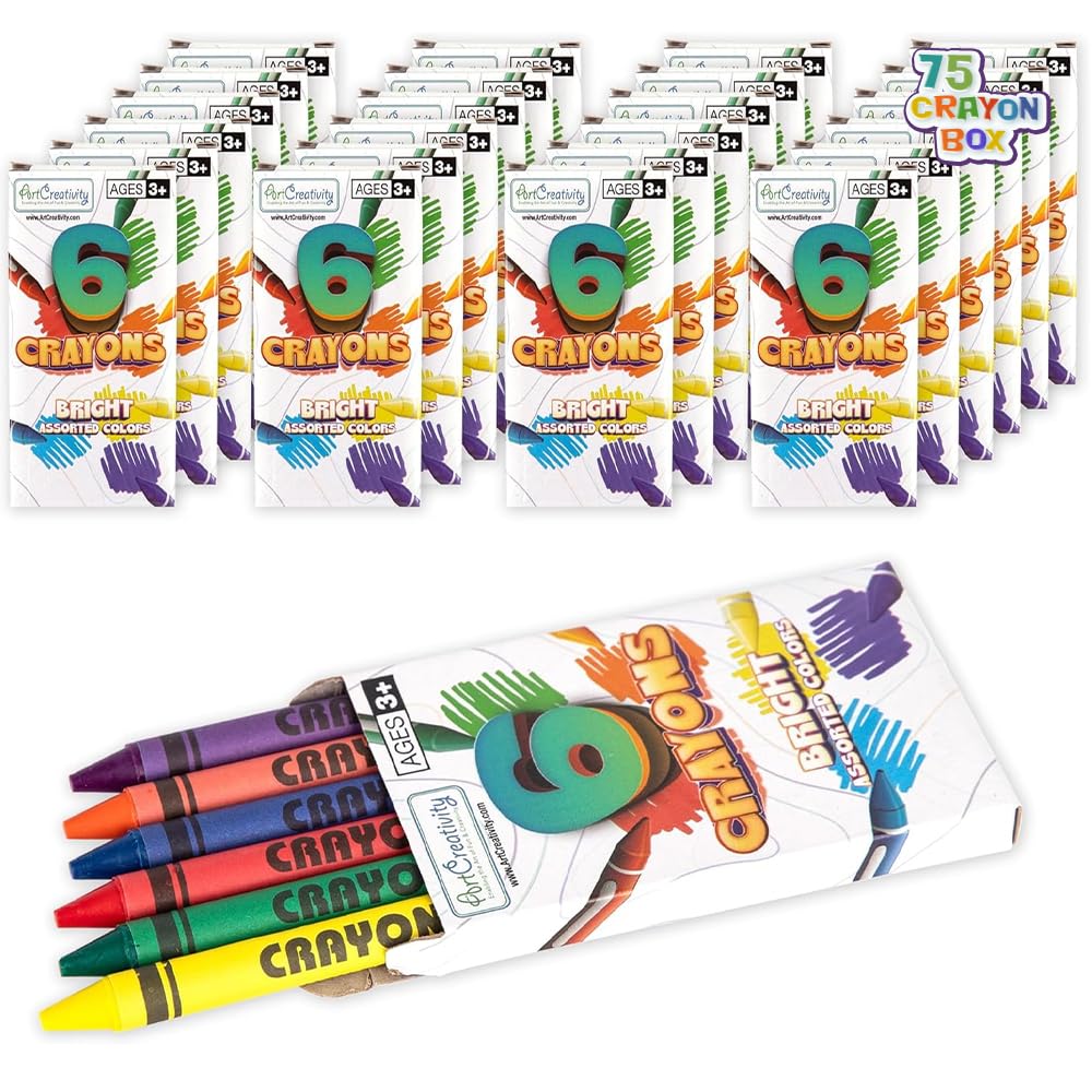 Crayons Bulk Set - 75 Crayon Packs - 6 Crayons in Each Pack - 450 Total - Crayons for Kids in Red, Orange, Yellow, Green, Blue, Purple