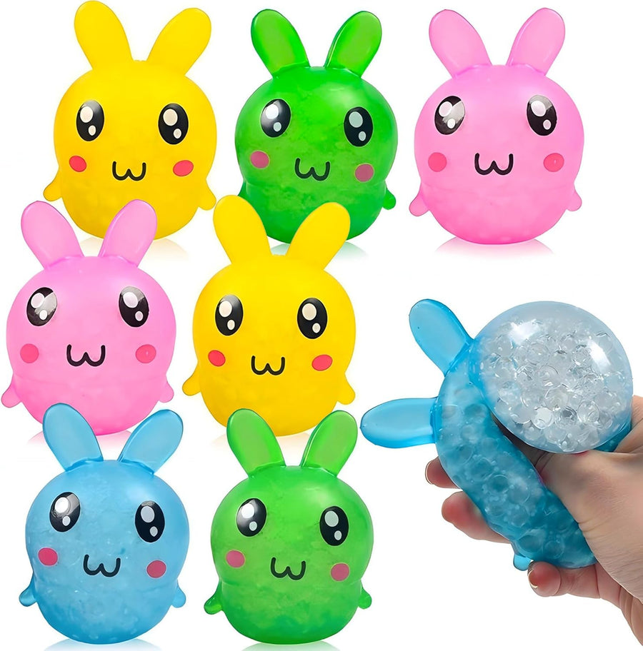 Easter Bunny Squeeze Toys - 8 Pack - Colorful Bunnies Easter Squishy Fidget Toys - Easter Basket Stocking Stuffers - Orbeez Stress Balls
