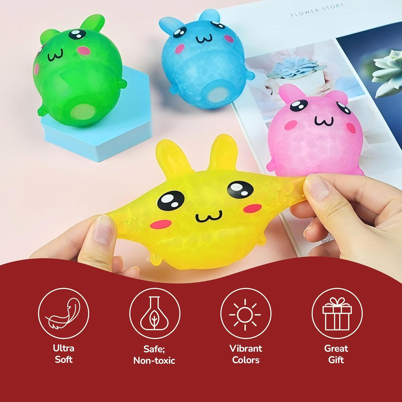 Easter Bunny Squeeze Toys - 8 Pack - Colorful Bunnies Easter Squishy Fidget Toys - Easter Basket Stocking Stuffers - Orbeez Stress Balls