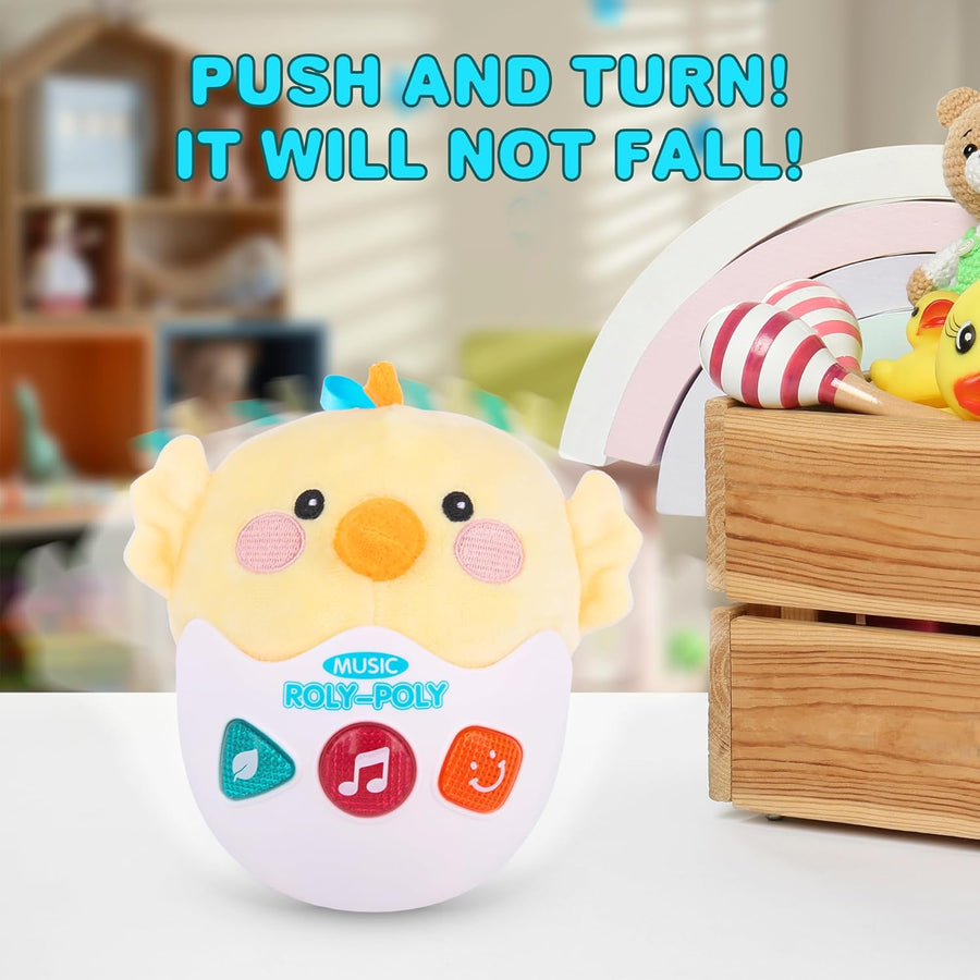 Light Up Tummy Time Wobble Toy - Cute Baby Wobble Toy with Lights, Sounds, Music, Nursery Rhymes, and Wobbling Motion