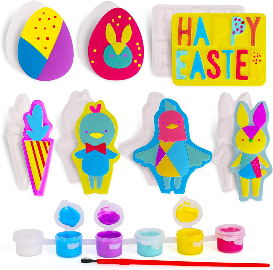 Easter Plaster Painting Kit - 17 Piece Set - Includes Easter-Inspired Designs, Paint, and Paintbrush - Fun Crafts for Kids