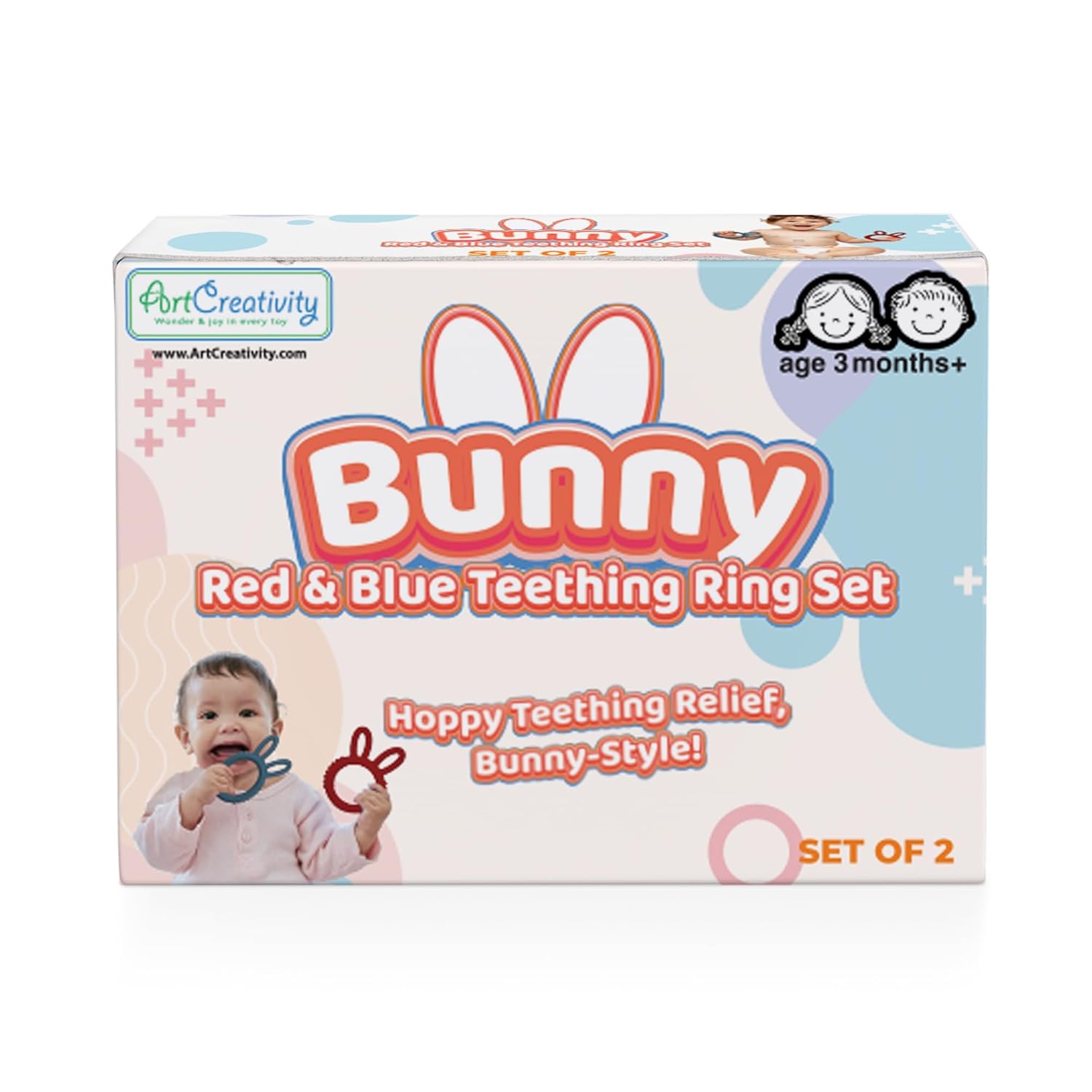 Bunny Baby Teething Rings - Set of 2 - Silicone Baby Teething Toys - Nubs for Soothing Teething Relief - Soft Fidget Toys for Kids - Bunny Shaped Easter Gifts