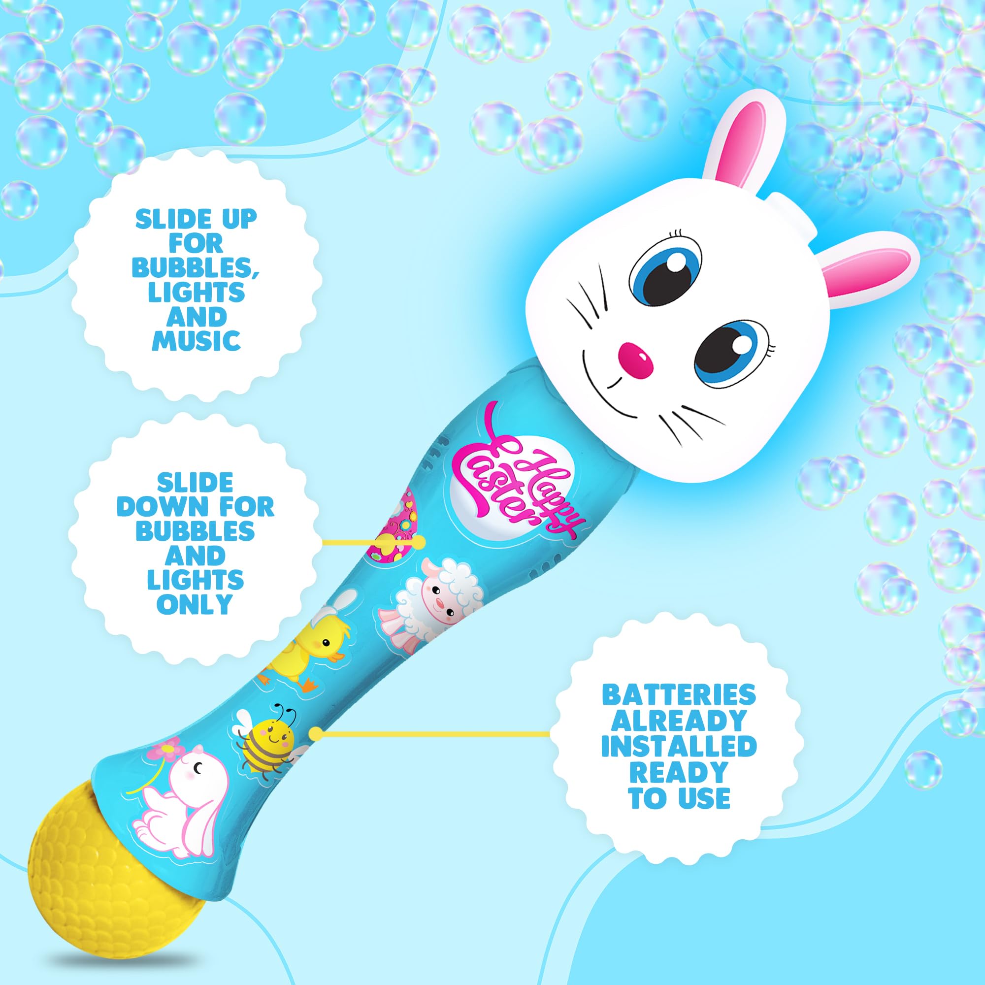 Easter Chick Bubble Wand, Easter Basket Stuffers for Toddler, 14" Light Up Automatic Bubble Maker with LED & Music, Bubbles for Kids, Toys for Toddlers 1-3