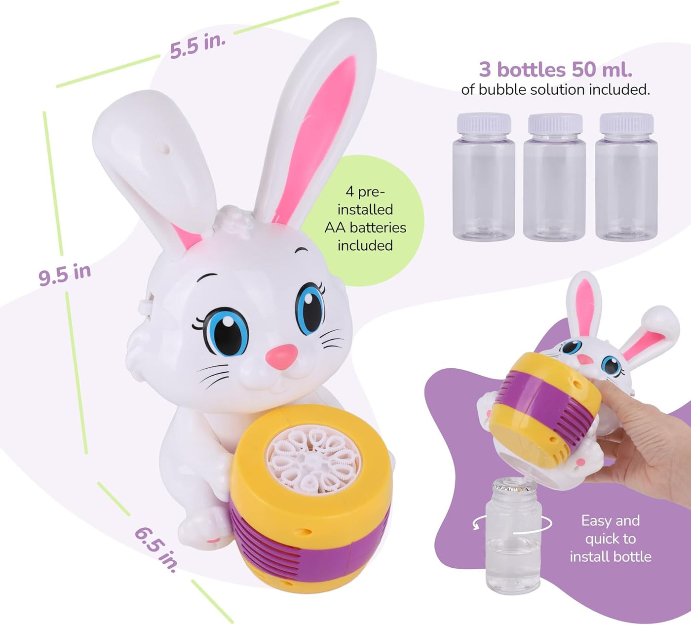 Easter Bunny Bubble Machine for Toddlers - Extreme Bubble - Rabbit Holding Egg Bubble Blower Toy for Kids with Refill Solutions, Music, & Batteries - Blowing Party Favors - Easter Basket Stuffers