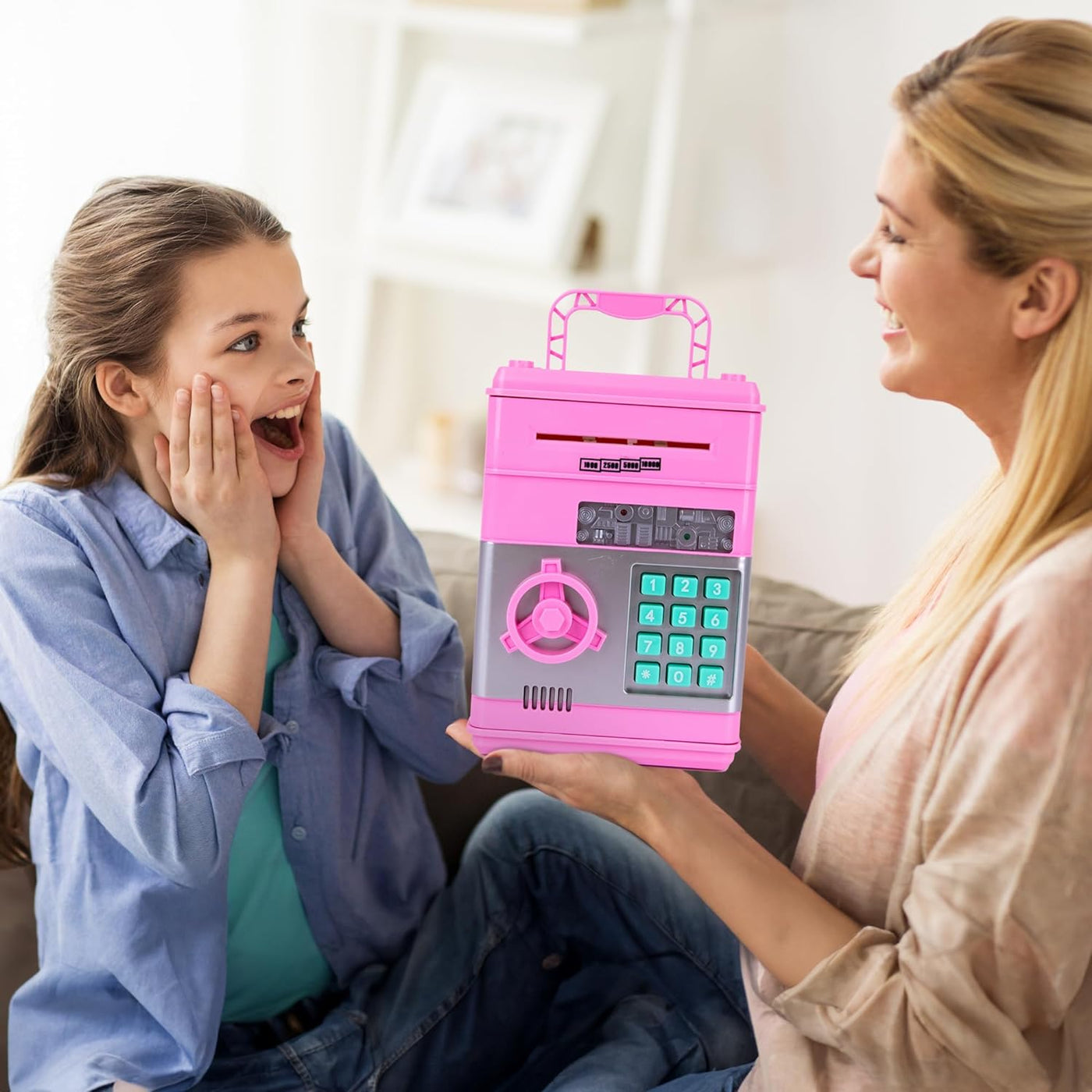 ATM Piggy Bank for Kids - Pink Piggy Bank for Girls - Passcode Protected Electric Piggy Bank - Cool Kids ATM Machine for Early Savings
