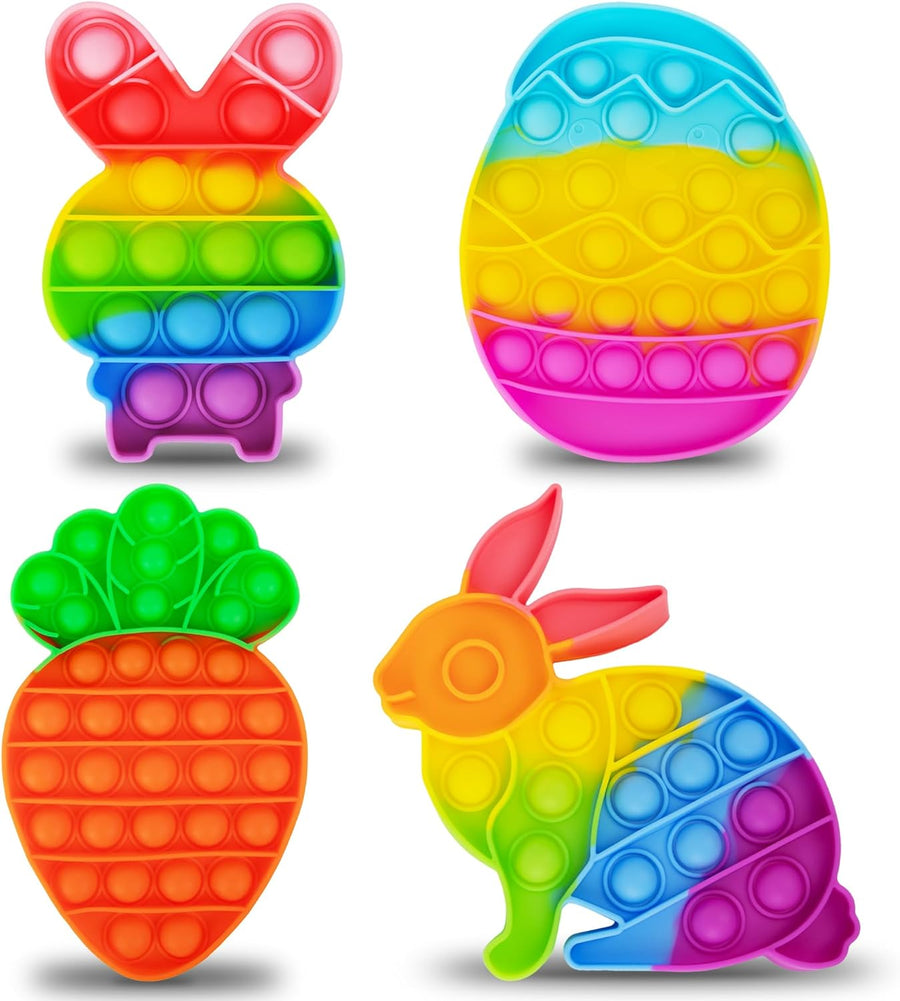 Easter Popper - 4 Pack - Easter Pop Its Bubble Fidget Sensory Toys for Kids - Basket Stocking Stuffers with Colorful Egg, Carrot, and 2 Bunny Rabbits