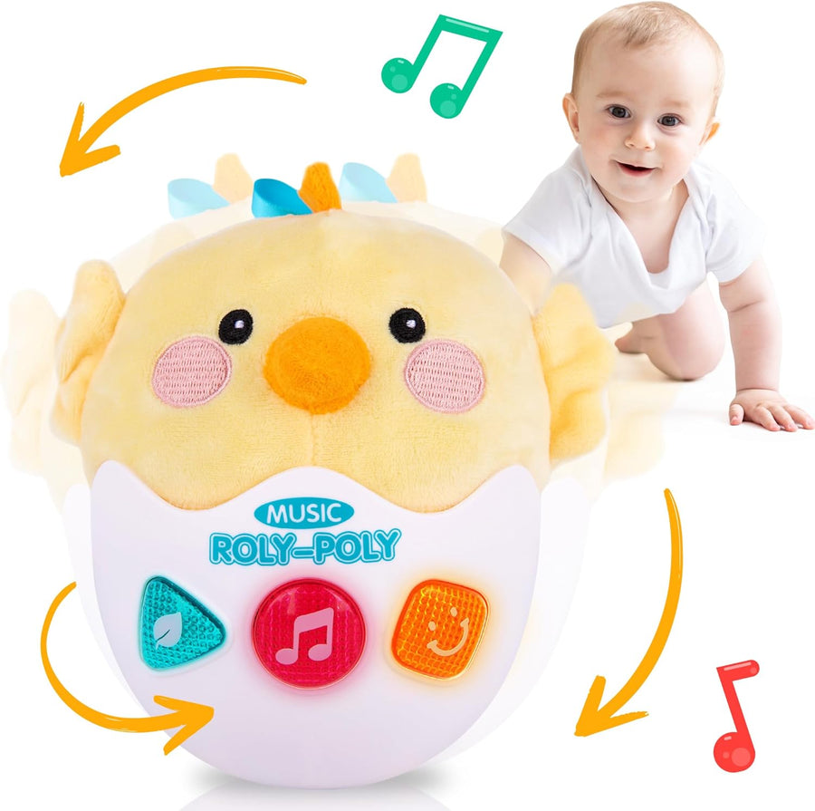 Light Up Tummy Time Wobble Toy - Cute Baby Wobble Toy with Lights, Sounds, Music, Nursery Rhymes, and Wobbling Motion
