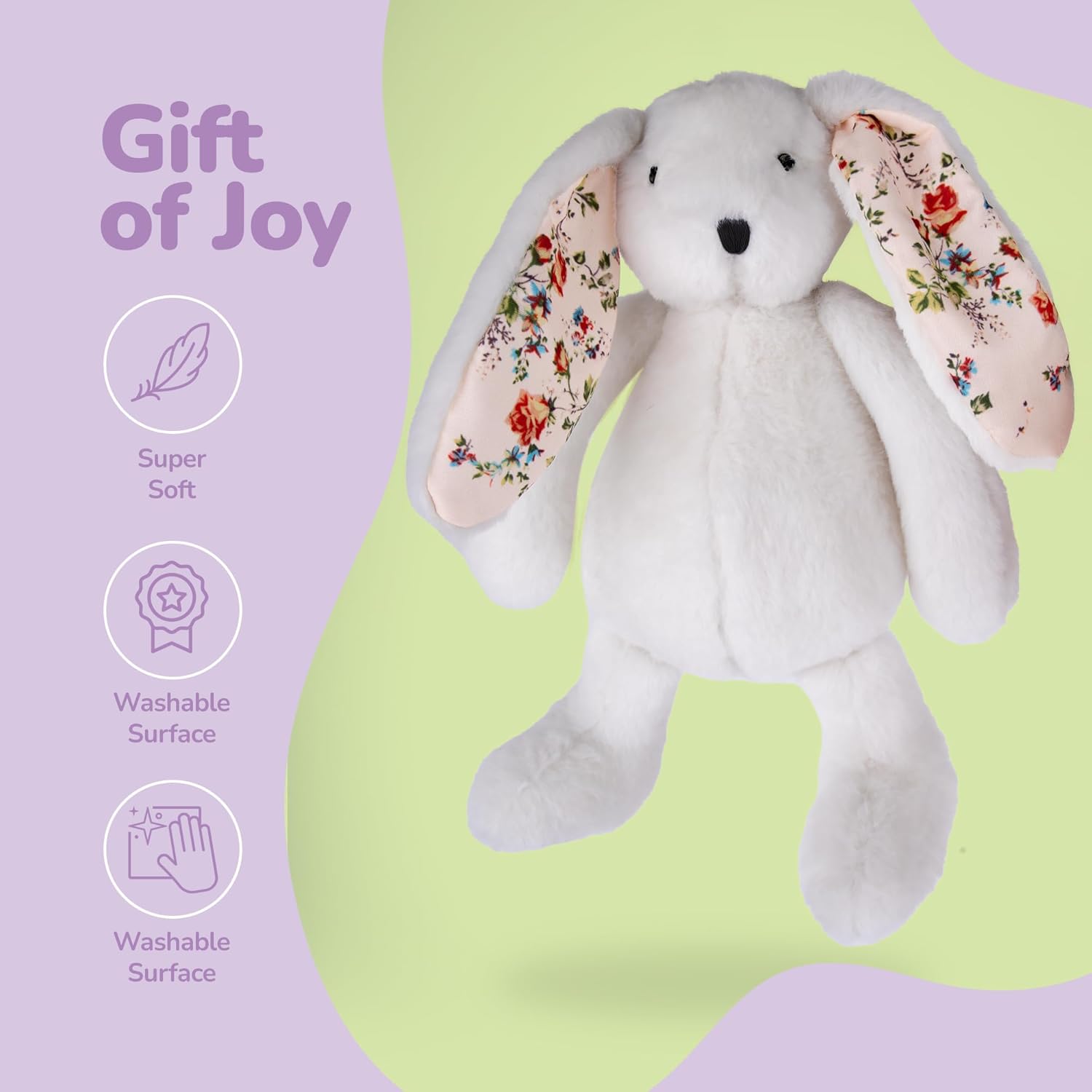 Easter Blossom Bunny Plush for Kids - 12 inches - White Stuffed Rabbit Plush Toy with Floral Print Feet for Boys and Girls