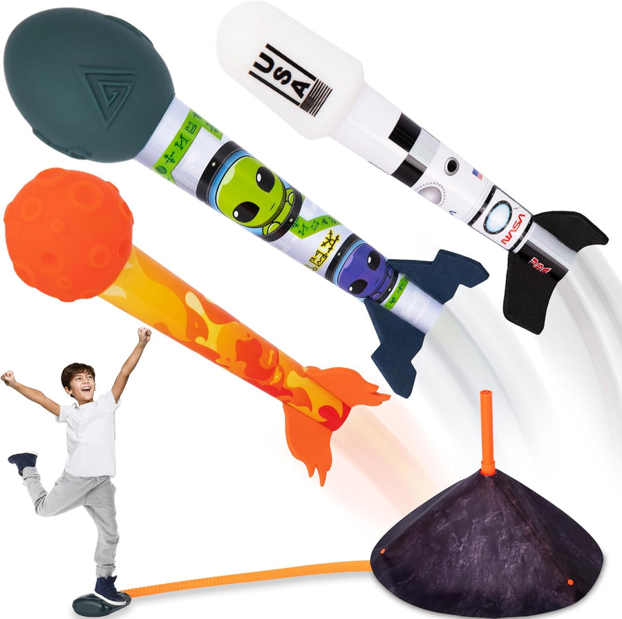 Space Rocket Launcher for Kids - Rocket Launcher Toy Includes 3 Foam Rockets, Base, and Pad