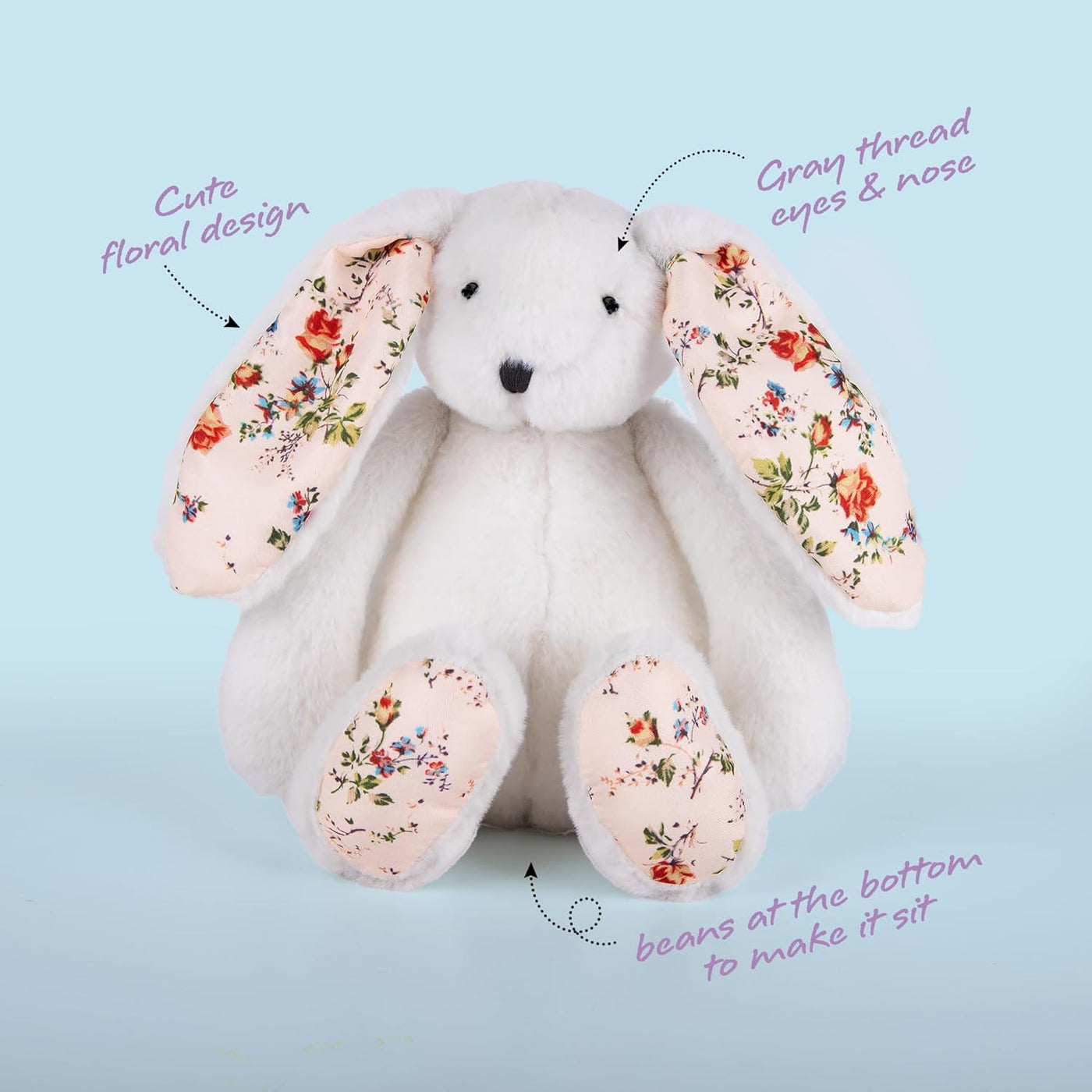 Easter Blossom Bunny Plush for Kids - 12 inches - White Stuffed Rabbit Plush Toy with Floral Print Feet for Boys and Girls