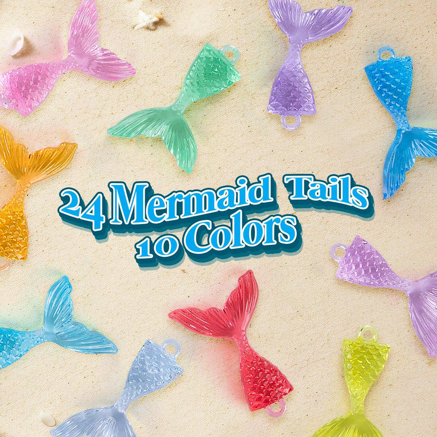 ArtCreativity Acrylic Mermaid Tail Charms - Set of 24 - Mermaid Charms in 10 Assorted Colors - Mermaid Cake Topper Set with a Crystal Look - Mermaid Crafts for Necklaces, Earrings, and Keychains