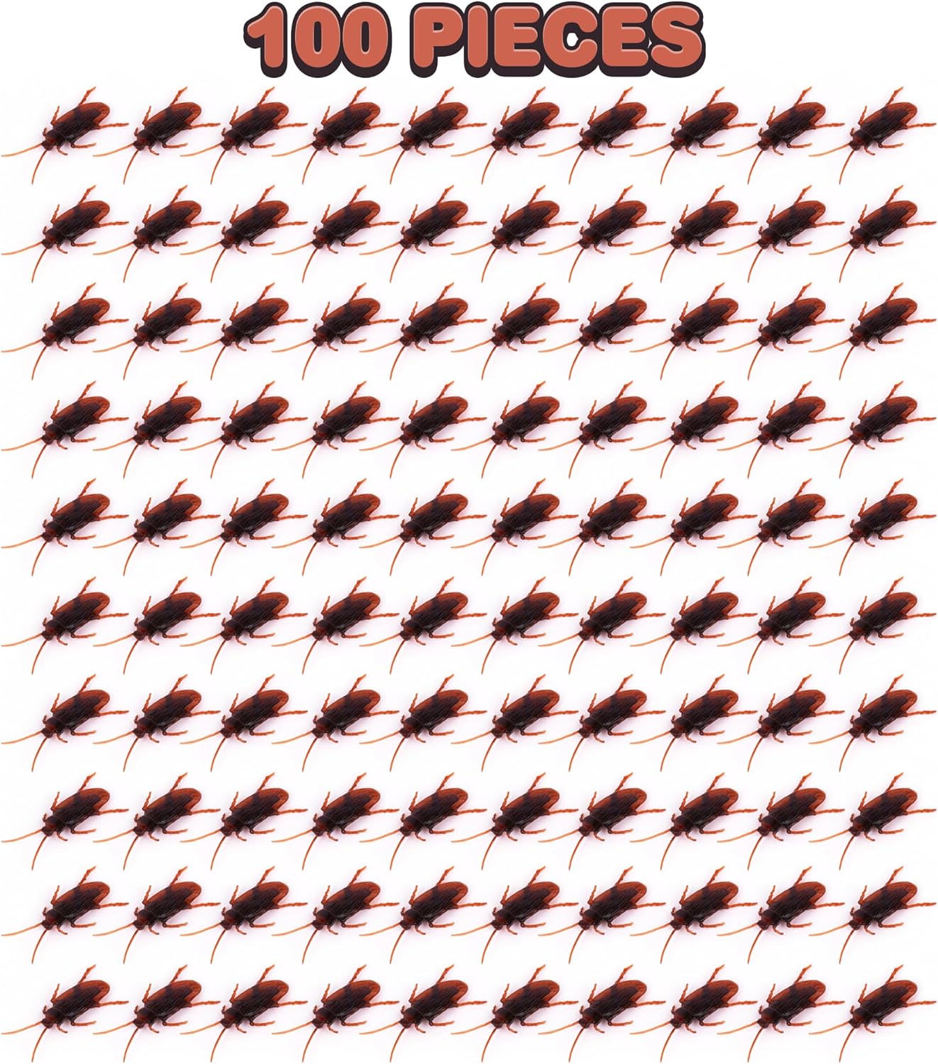 Fake Cockroach Toy Set - Pack of 100 - Prank Plastic Cockroaches with Bendable Legs and Antennae